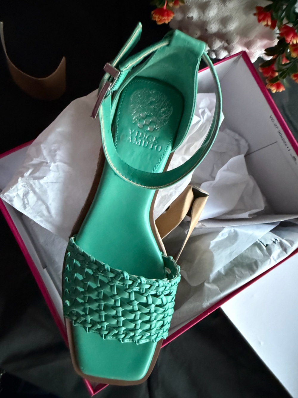 Vince Camuto Teal Green Woven Ankle-Strap Sandal